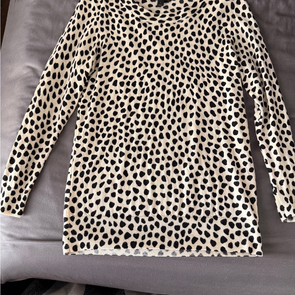 J. Crew Black and Cream Polka Dot Sweater